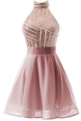 A-Line Halter Short Pink Chiffon Homecoming/Cocktail Dress with Sequins cg2479