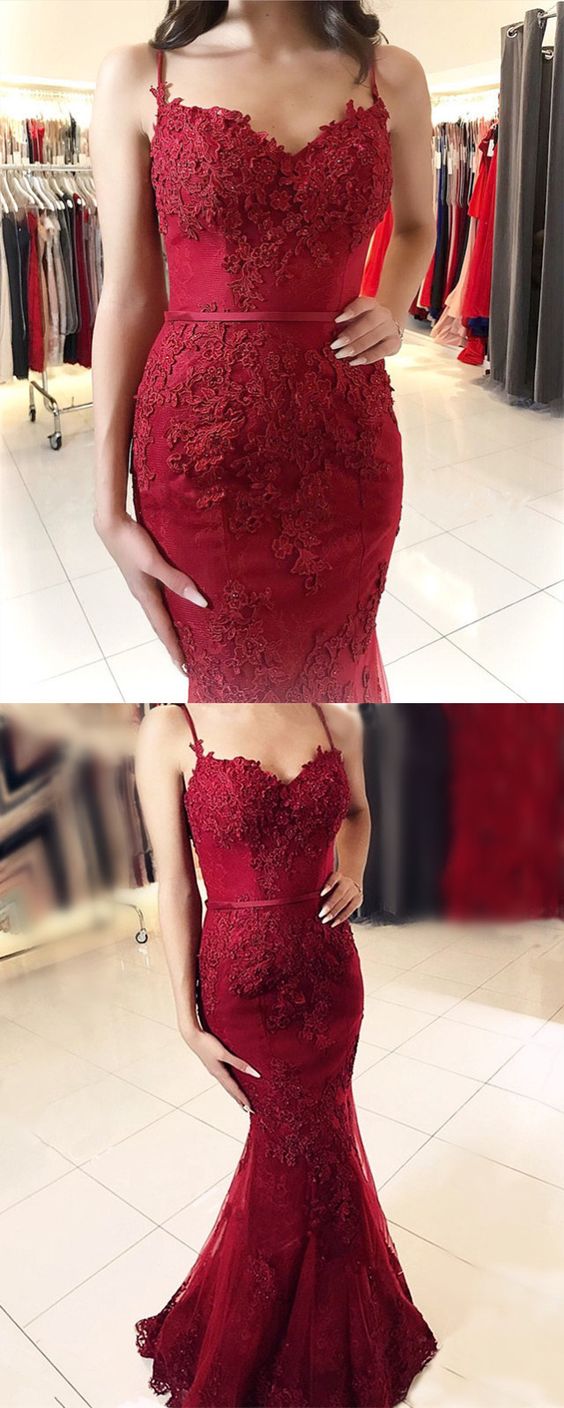 Burgunderrotes Abendkleid mit herzförmigem Meerjungfrau-Ausschnitt und Spitzenapplikationen cg2512