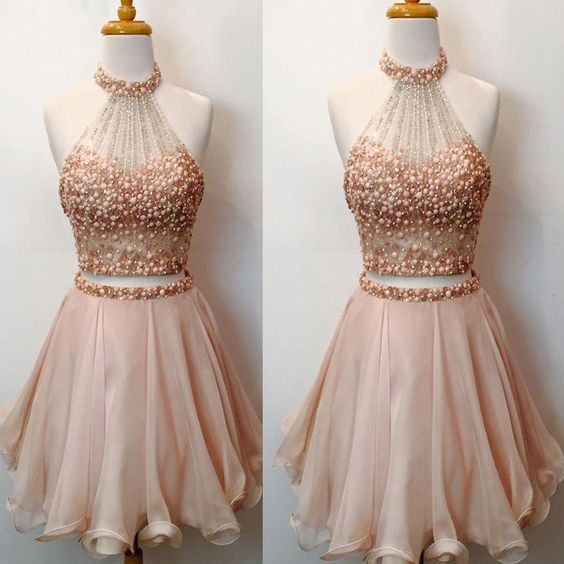 Prächtige zweiteilige Homecoming-Kleider, kurzes Homecoming-Kleid, Homecoming-Kleid Chiffon cg252