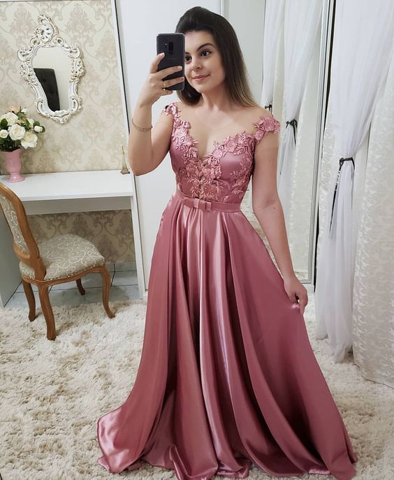 prom dresses Evening Dress Long 2019 Satin Appliques Elegant Formal Dress cg2520