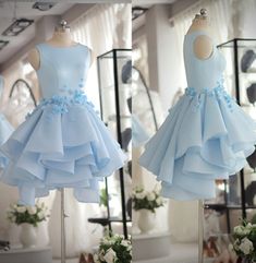 Hellblaues kurzes Partykleid aus Satin-Organza, süßes Homecoming-Kleid cg259