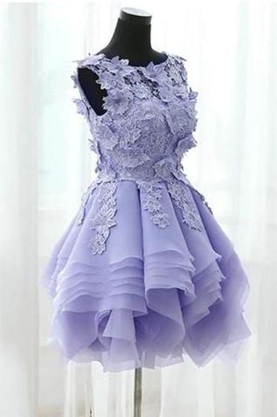 Rosa Organza-Applikationen, kurzes Homecoming-Kleid, einfache Homecoming-Kleider cg260