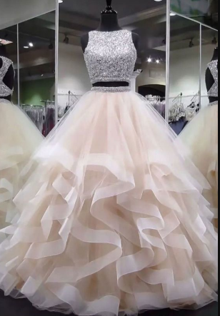 Helles champagnerfarbenes Tüllkleid mit Perlen und Pailletten, champagnerfarbenes Abendkleid cg2600