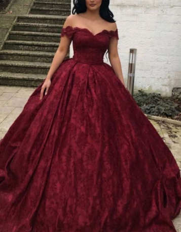 Charmantes Burgunderrotes Ballkleid mit Spitze und schulterfreiem Abschlussballkleid, Brautkleider cg2623