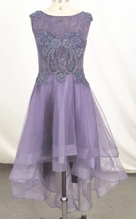 Grau-Lila High Low Partykleid, Süßes handgemachtes Ballkleid cg2634