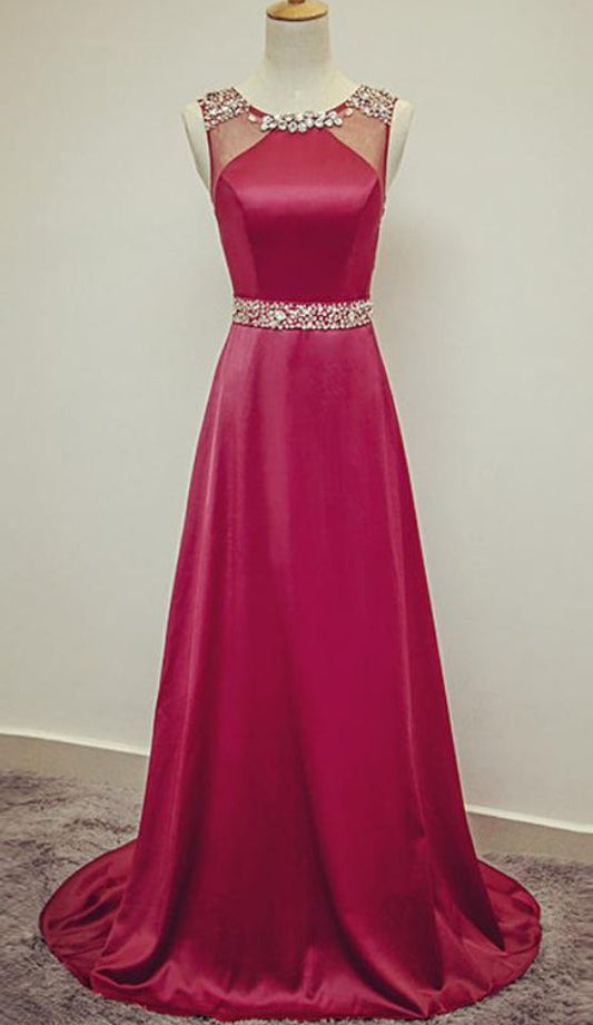 Sheer Neck Kristall Perlen Satin Abendkleid Bodenlangen Formale Kleid Für Party Nach Maß cg2651