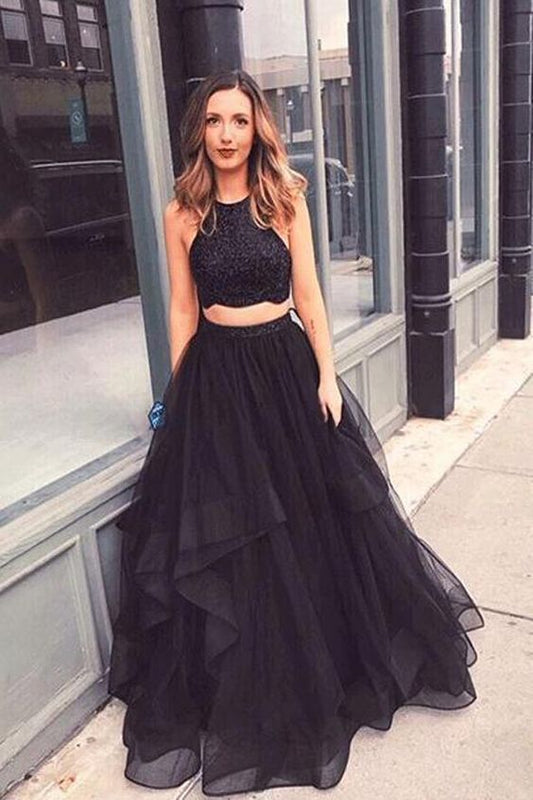 Elegantes zweiteiliges Tüll-Spitzen-Ballkleid, Sexy Abendkleid, Lange Ballkleider cg2685