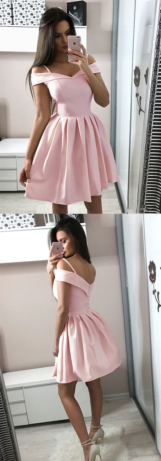 Kurze Rosa Off Schulter Graduierung Homecoming Cocktailkleider, rosa Homecoming Kleid cg269