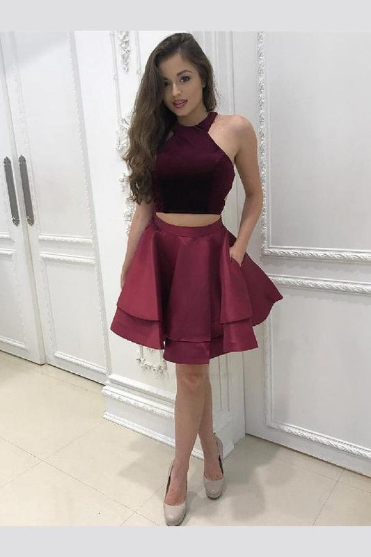 A-Linie Zweiteiliges ärmelloses Homecoming-Kleid cg272