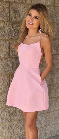 rosa Homecoming-Kleider, kurze Homecoming-Kleider mit Taschen cg276