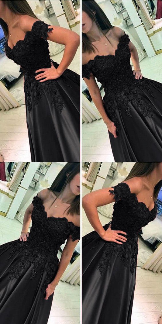 Schwarzes Ballkleid aus Satin mit schulterfreiem Ballkleid, Abendkleid cg2771