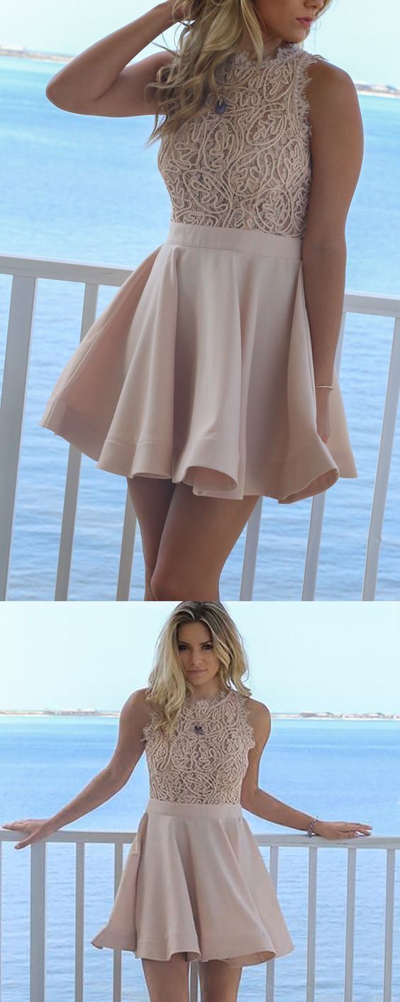 Ärmelloses Partykleid, Homecoming-Kleid mit Spitze cg282