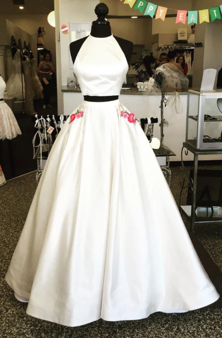 Weißes, zweiteiliges, langes Satin-Ballkleid, weißes, langes Abendkleid cg2865