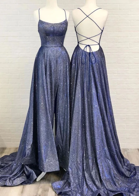 Blaues langes Ballkleid aus Satin, blaues Abendkleid cg2868