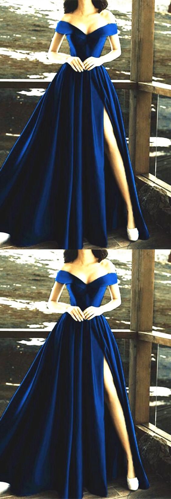 marineblaues Ball-/Abendkleid mit Schlitz cg2901