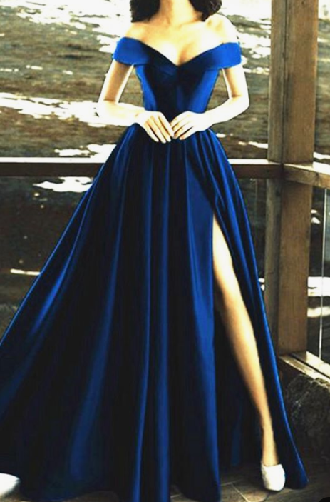 marineblaues Ball-/Abendkleid mit Schlitz cg2901