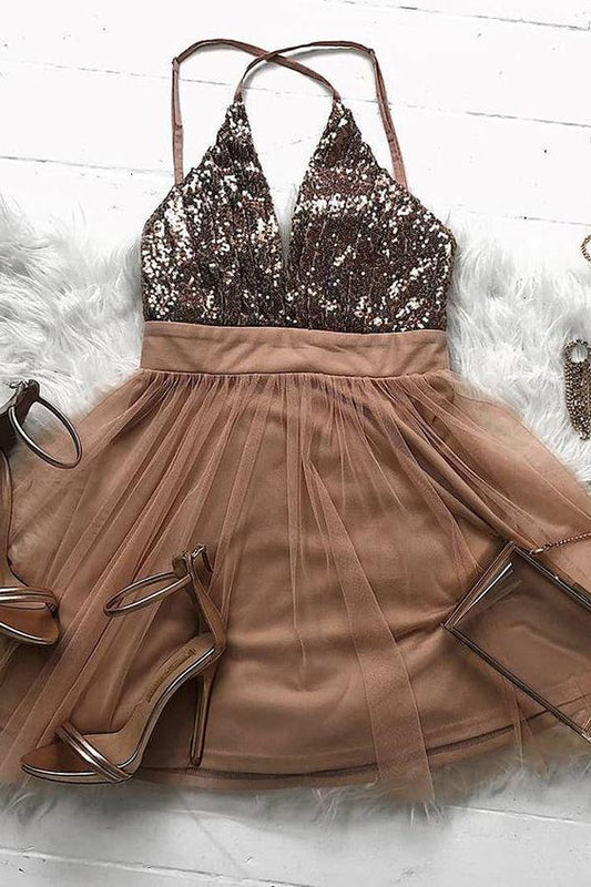 Kurzes Homecoming-Kleid, funkelndes Roségold, kurzes Homecoming-Kleid, cg291