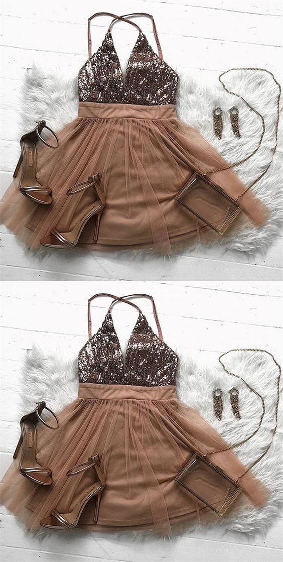 Kurzes Homecoming-Kleid, funkelndes Roségold, kurzes Homecoming-Kleid, cg291
