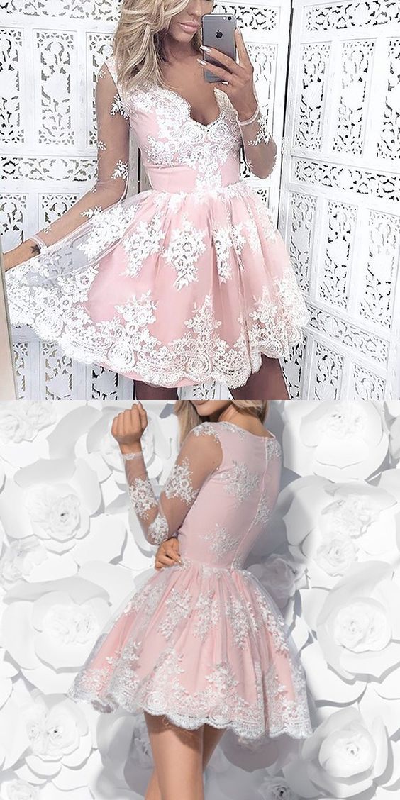 kurzes rosa Homecoming-Kleid, rosa kurzes Homecoming-Kleid aus Spitze, Partykleid, Tanzkleid cg295