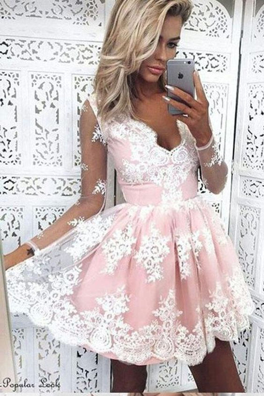 kurzes rosa Homecoming-Kleid, rosa kurzes Homecoming-Kleid aus Spitze, Partykleid, Tanzkleid cg295