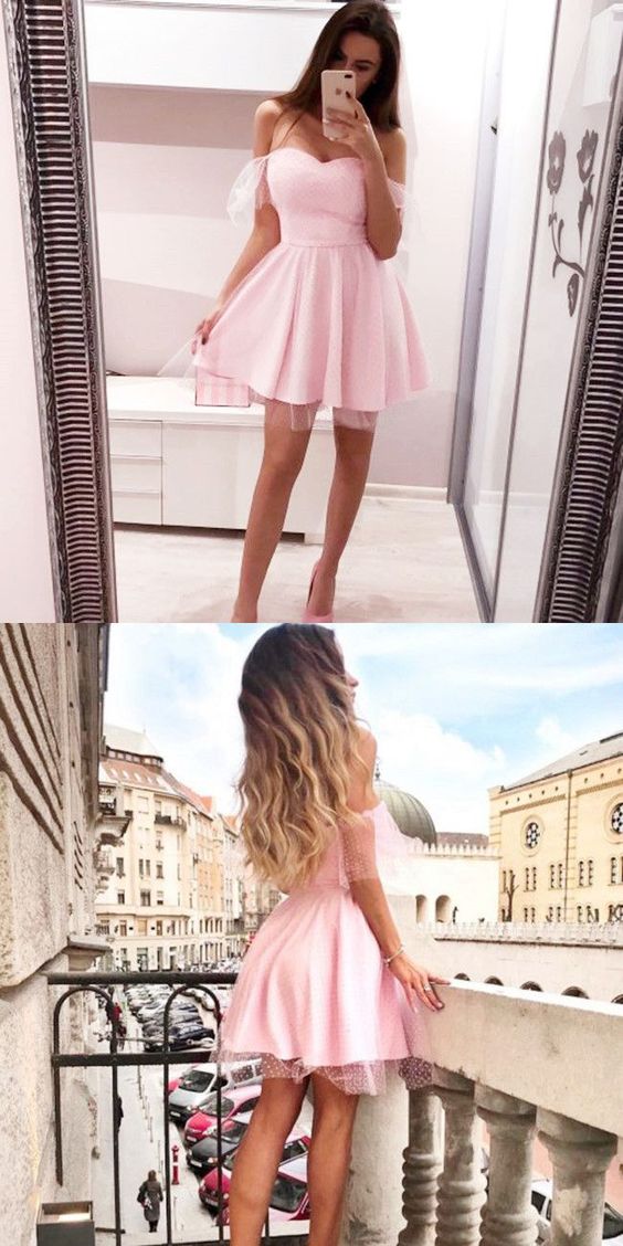 Schulterfreies rosa Homecoming-Kleid, elegante Hoco-Kleider für Erstsemester cg300