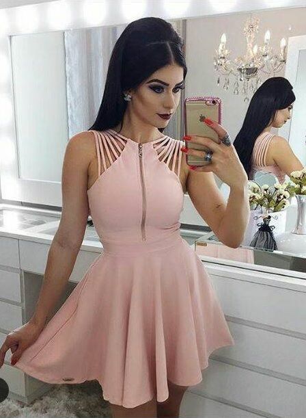 kurze Homecoming-Kleider, schlichte Homecoming-Kleider, rosa Modekleider cg303