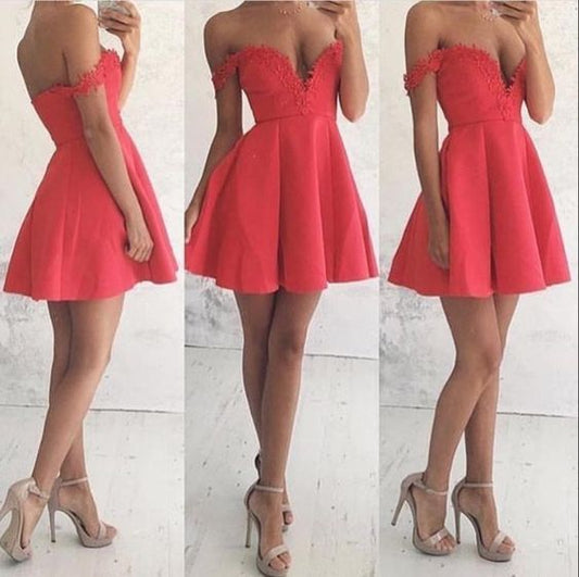 Applique A Line Homecoming Dress, Red Deep V Neck Open Back Sexy homecoming dress cg3209