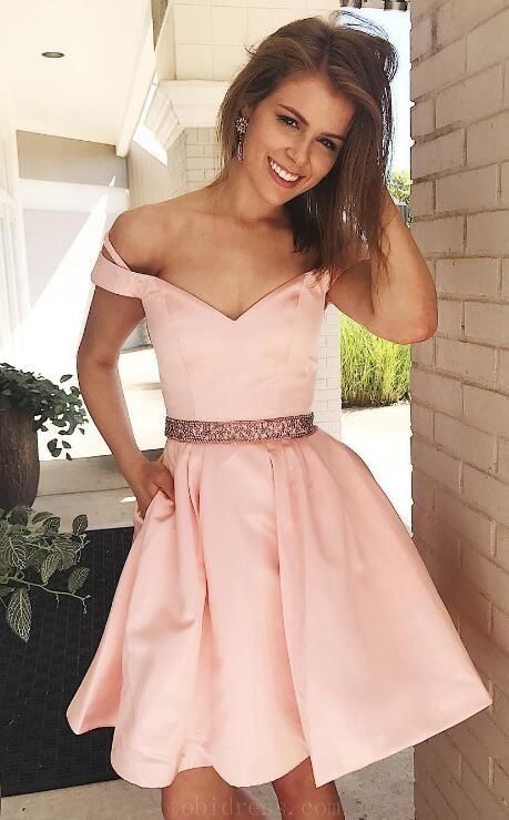 Kurzes rosa Kleid Homecoming-Kleid mit Taschen cg322