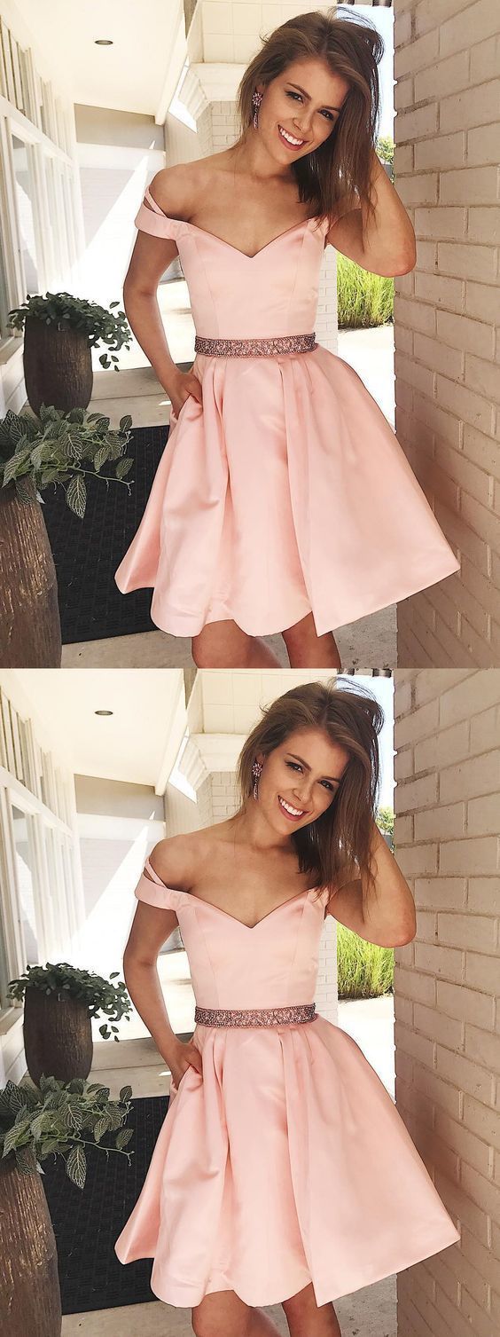 Kurzes rosa Kleid Homecoming-Kleid mit Taschen cg322