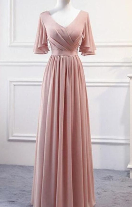 Rosa Chiffon Brautjungfernkleider, Langes formelles Ballkleid cg3227