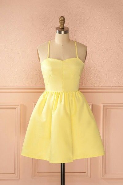 A-Linie Spaghettiträger Kurzes Gelbes Satin Homecoming-Kleid cg324