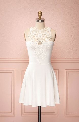 2019 Kurzes weißes A-Linien-Heimkehrkleid cg3259