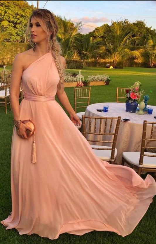 Sexy One-Shoulder-Chiffon-Ballkleider, einfaches Plissee-Ballkleid cg3271