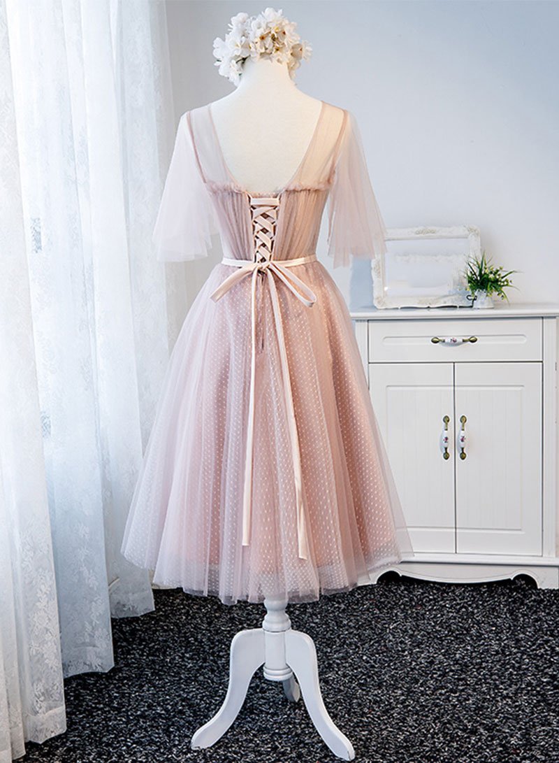 Kurzes Homecoming-Kleid aus rosa Tüll, Brautjungfernkleid cg3289