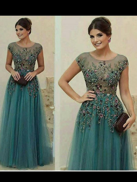 A-Linie U-Ausschnitt Bodenlang Kurzes Tüll Ballkleid/Abendkleid cg3293