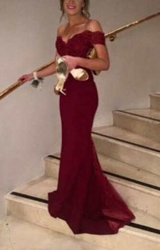 Off The Shoulder Ballkleid, Charmante Abendkleider, Meerjungfrauenkleider, Burgunderrotes Ballkleid cg335