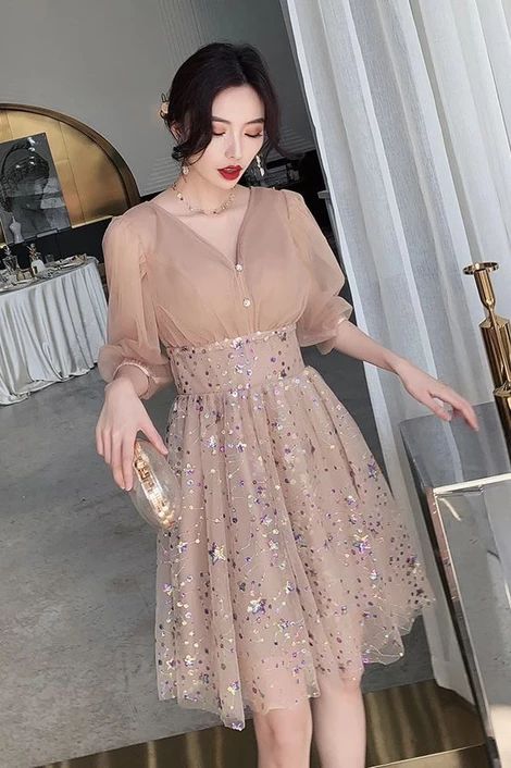 V Neck Knee Length Tulle Homecoming Dresses cg3381