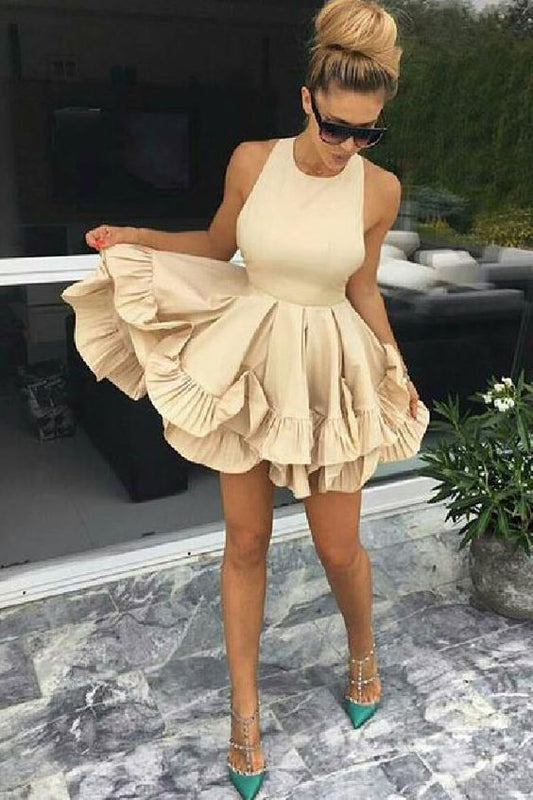 A-Linien-Partykleid, Champagner-Heimkehrkleid, Ärmelloses Heimkehrkleid cg342