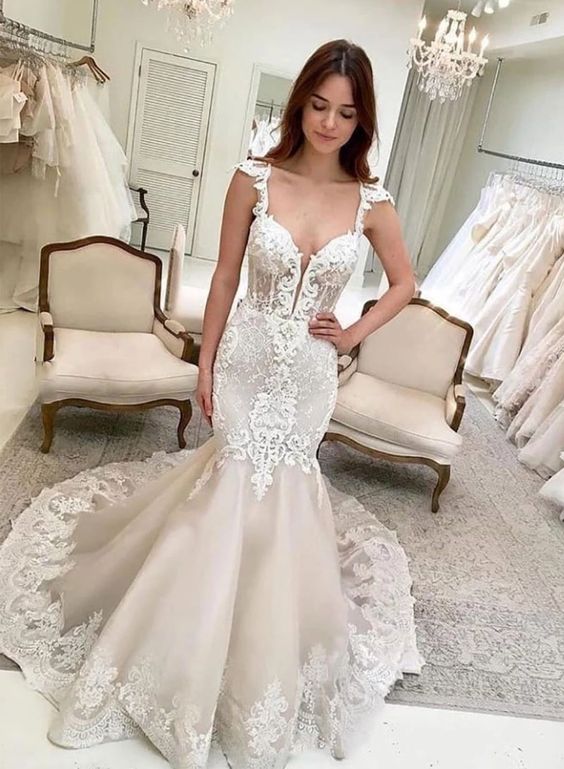 Mermaid lace tulle long prom dress, evening dress cg3486