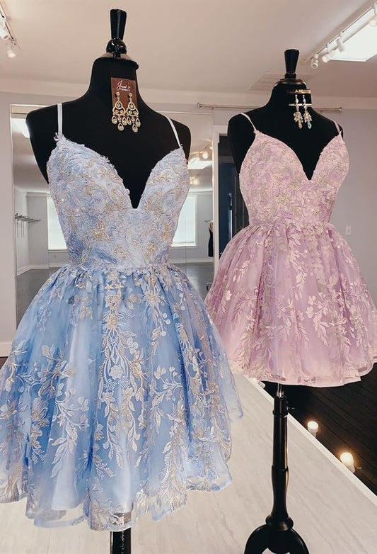 Prinzessinnen-Rosa, kurze Homecoming-Kleider, hellhimmelblaue formelle Homecoming-Kleider, Spitzen-Hoco-Kleider für Teenager cg3503