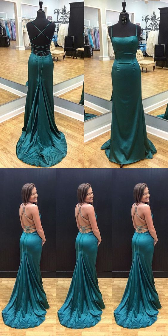 Sexy Straps Mermaid Long Dark Teal Prom Dress Evening Dress cg3556