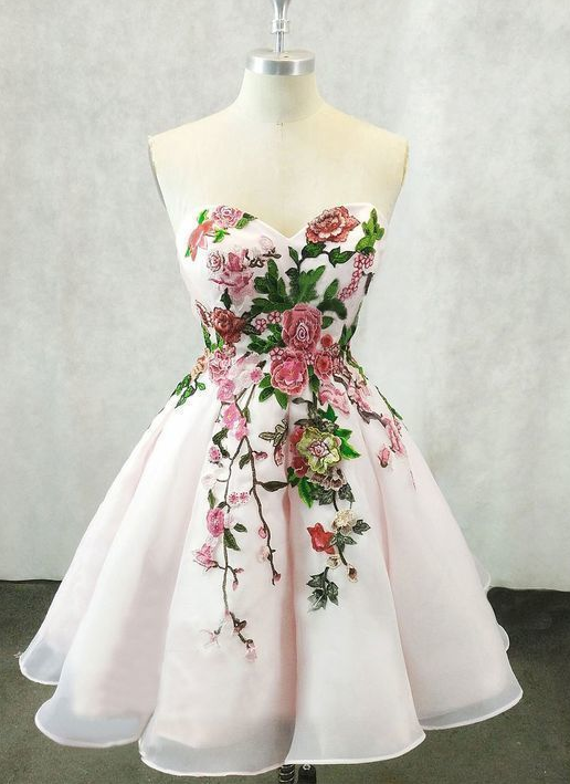 Tüll Hellrosa Kurzes Homecoming-Kleid, handgemachtes Blumenkleid cg356