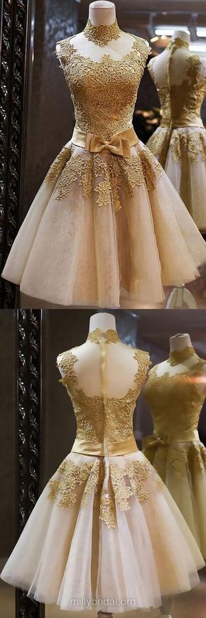 Goldenes Homecoming-Kleid, A-Linien-Homecoming-Kleid, High-Neck-Homecoming-Kleid cg359