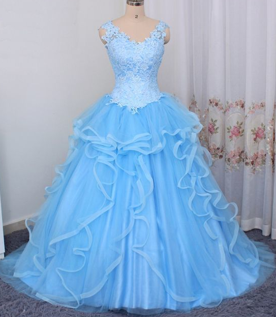 Gorgeous Blue Sweet 16 Dress 2019, Ball Gown Blue prom Dress cg3739