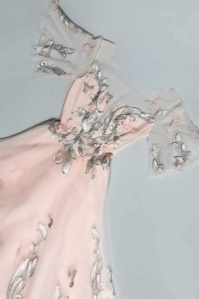 Amazing Half Sleeve Pink Long Prom Dress, Pink Evening Dress cg3875
