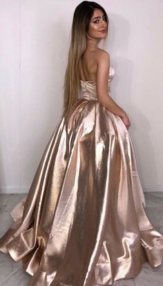 Strapless Rose Gold A Line Long Simple Prom Dress cg3878
