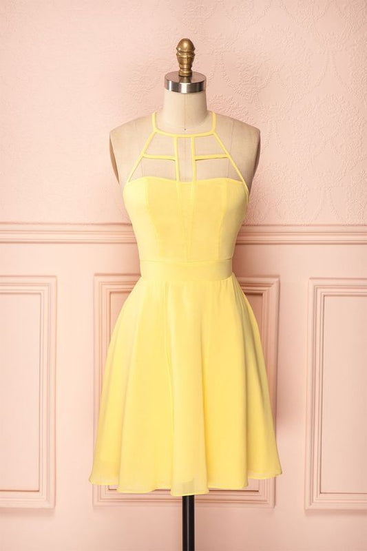 2019 Homecoming-Kleider, gelbes, kurzes Partykleid, cg3896