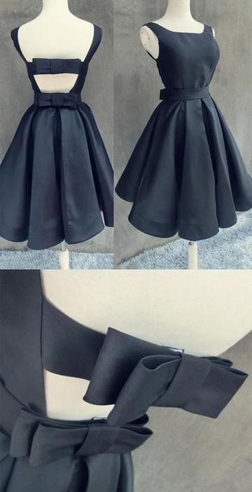 Schlichtes dunkelblaues Homecoming-Kleid mit Schleife, offenem Rücken, Cocktailkleid cg3905
