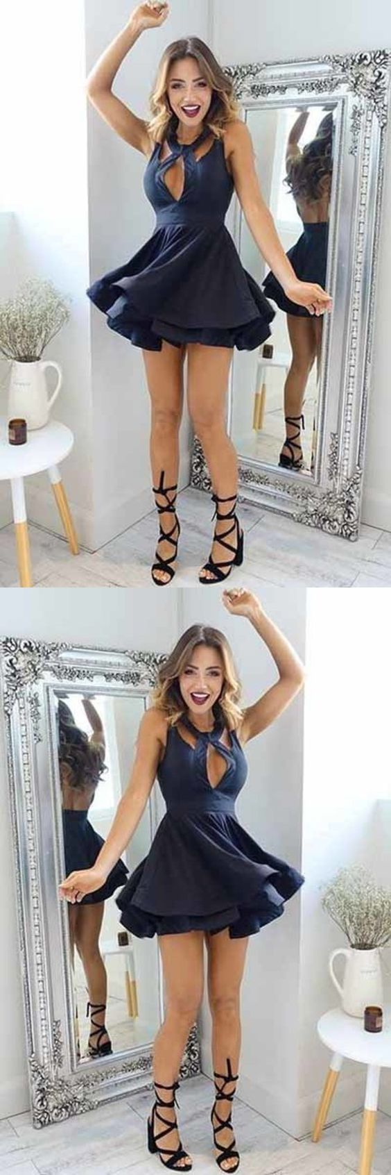 2019 Sexy Open Back Scoop A-Linie Kurz / Mini Satin Cocktail Homecoming Kleider cg3928