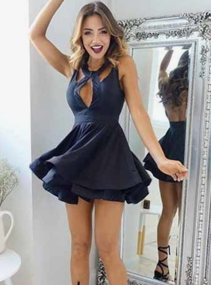 2019 Sexy Open Back Scoop A-Linie Kurz / Mini Satin Cocktail Homecoming Kleider cg3928